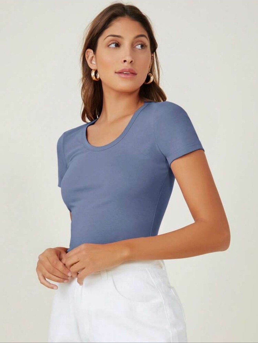 Women's Scoop Neck Short Sleeve Tee in Slate Blue 100% Cotton Size Medium